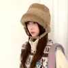 Gorro Lei Feng Grueso de Felpa y Gamuza para Mujer, Invierno, Circunferencia de Cabeza Grande, Cálido, Protege Orejas con Cordones, Gorro de Ciclismo Resistente al Frío, Moderno