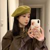 Boina de punto nueva de otoño e invierno, estilo coreano, sombrero de pintor retro artístico con cara de niña, sombrero de nube pequeña, moda