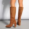 Comercio Exterior Otoño e Invierno Nuevas Botas Altas de Mujer Tela Tacón Grueso Tacón Súper Alto Cremallera Lateral Botas por Encima de la Rodilla Transfronterizo
