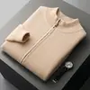 Novo Suéter de Lã 100% Puro Outono e Inverno Cardigan Masculino Gola Meia-Alta Zíper Jaqueta de Lã Suéter Tricotado para Negócios