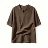 Estilo Old Money Verão Novo Top Masculino com Aparência de Linho, Leve e Respirável, Camiseta de Manga Curta com Decote V Pequeno, Camiseta de Manga Meia-Manga Tamanho Grande, Tendência