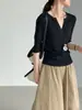 Luego Curve Genius Estilo Coreano Cuello Henry Puro Deseo Diseño de Cinco Mangas Sentido de Diseño Ajuste Delgado Hombro Estándar Manga Media Camiseta N829
