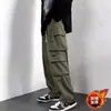 Calça de Trabalho Masculina Outono e Inverno Durável Resistente ao Desgaste com Plus Veludo Estilo Americano Funcional Múltiplos Bolsos Perna Reta Casual de Trabalho Longa