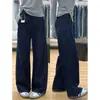 Jeans Wide Leg Solto Retro Azul Escuro Feminino 2025 Tendência Versátil Novo Primavera e Outono Calça de Cintura Alta