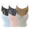 2026 Verão Novo Estilo Americano Menina Picante Color Block Cropped Curto com Bojo Listrado Camiseta Regata para Mulheres