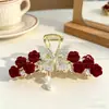 Pinza para el Cabello con Colgante de Borla de Pedrería Rosa Roja para Mujer, Estilo de Alta Gama, Elegante Accesorio para el Cabello para la Parte Posterior de la Cabeza, Pinza de Tiburón