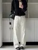 Calça jeans azul estilo vintage americano, elegante, estilo workwear francês, unissex, lavada e desgastada, perna reta, calça de trabalho casual, moderna