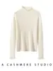 Suéter feminino de cashmere, gola alta parcial, acabamento franzido, base justa, novo suéter de malha estilo coreano outono/inverno