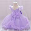 Vestido de Aniversário para Menina Recém-Nascida Vestido de Casamento em Malha Ondulada para Bebê Vestido de Festa para Bebê de Um Ano