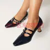Sapatos Femininos de Salto Alto com Bico Quadrado Pequeno Estilo Francês para Comércio Exterior Outono 2026, Tamanhos 40-45, Tamanho Grande, Scarpins Mary Jane Vazados Florais