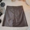 Multi-cor pura PU saia de couro feminino outono 2023 estilo coreano elegante all-match antirreflexo cintura alta a- linha saia na moda