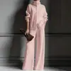 Conjunto de Tricô de 2 Peças Outono e Inverno Novo Europeu e Americano Transfronteiriço Cardigã de Gola Alta Cor Sólida com Manga Longa e Calça de Cintura Alta