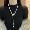 Collar Largo de Lujo con Cuentas de Vidrio Shijia para Mujer, Cadena Sencilla y Versátil para Suéter de Otoño e Invierno, Accesorio de Moda de Gama Alta de Nicho