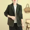 Foto Real da Nova Jaqueta Feminina de Algodão Veludo Cotele 2026 em Cor Sólida Estilo Blazer