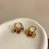 Estilo Chino Retro Zircón de Contraste Rojo Piedra Natural Diseño Hecho a Mano Pendientes de Perlas de Alta Gama para Mujer Clips para Orejas Estilo Nuevo
