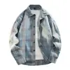 Camisa xadrez retrô estilo americano, masculina de manga comprida, modelagem solta, adequada para primavera e outono, estilo trendy para casais, visual de alta qualidade, tamanhos grandes, pode ser usada como camada interna ou externa