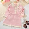 Conjunto de suéter para niños otoño e invierno Nuevo suéter de punto con lazo para niñas pequeñas falda traje para niños pequeños y medianos traje de falda de socialité