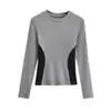 Camiseta de Manga Larga Corta con Cuello Redondo Plano para Mujer, Estilo Hot Girl, Nueva de Otoño e Invierno, Ajustada, Delgado, Cintura Alta, Camiseta Interior