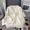 2025 Nuevo Suéter Cardigan de Punto Peludo para Primavera Tops para Mujer Pequeño Engrosado Cálido Manga Larga Superior Mujer