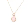 Collar con Colgante Retro de Nicho de Cuarzo Rosa y Calcedonia Blanca Cadena de Clavícula Simple y Versátil en Oro Rosa para Mujer