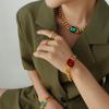 Cadena cubana cuadrada cadena gruesa cadena lujo ligero collar elegante acero de titanio cristal colorido pulsera combinable para mujer
