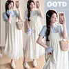 Vestido de maternidad 2026 verano nuevo estilo atuendo de embarazo dulce top falda de tirantes floral conjunto delgado