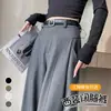 Calça de terno cinza feminina, estilo outono, calça corte banana, cintura alta, fluida, calça casual de perna reta, calça de perna larga estreita