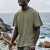 [Camiseta de Algodón Talla Europea] Camiseta Lisa de Algodón Puro para Hombres y Mujeres, Casual 180g Holgada Color Sólido Verde Militar Claro