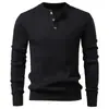 Suéter Masculino Estilo Old Money con Cuello Henley, Abotonado, Anti-Rayas, Tejido de Punto de Manga Larga de Alta Gama para Otoño e Invierno, Venta al por Mayor de Fábrica Transfronteriza