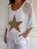 Suéter de Punto Hueco para Mujer, Top Protector Solar de Estrella de Cinco Puntas de Verano, Nuevo Estilo 2026, Suéter de Punto Blanco Holgado