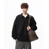 Moletom com Gola Polo Cor Sólida Pesado Americano Masculino Outono Novo Solto Estilo College Marca Tendência Versátil Casual Top