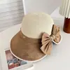 Nuevo Sombrero de Paja Patchwork de Moda con Visera para Mujer, Sombrero de Ala Ancha para Exteriores de Verano, Sombrero de Pescador con Lazo para Vacaciones, Moderno 2026
