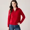 Suéter de punto jacquard 100% cachemir con cuello y media cremallera, estilo otoño/invierno, engrosado para abrigar, corte holgado, capa base versátil