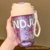 Vaso de agua de alto valor 2024 nuevo vaso para té para niñas con doble popote para beber estudiantes lindo asa acompañante