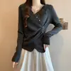 Camisa com Renda Térmica e Detalhes Irregulares de Contas, Base Franzida, Plus Size para Mulheres, Novo Estilo Outono e Inverno, Top Emagrecedor que Marca a Cintura