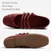 Bailarinas de Comercio Exterior de una Sola Correa con Punta Cuadrada, Apertura Baja Estilo Francés, Moño, Zapatos Planos Mary Jane Retro de Moda