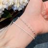 Pulsera de Cobre Plateada en Plata para Mujer, Estilo Nicho de Alta Gama, Nueva Pulsera Estrellada de Doble Capa, Delicada Joyería de Cuentas de Arroz