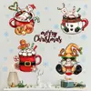 Pegatina de Pared para Taza de Chocolate Caliente Navideño de Dibujos Animados Hombre de Jengibre Copo de Nieve Inglés Autoadhesiva Pintura Decoración de Pared Pegatina