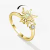 Exquisito Anillo de Ópalo Sol Giratorio para Mujer, Anillo de Estilo Lujo Ligero para Aliviar el Estrés, Anillo Abierto Ajustable de Girasol