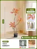 Planta Verde Artificial de Luxo de Alta Qualidade, Bambu Nandina Vermelho Planta Falsa Decoração para Sala de Estar Interna, Ornamento Realista de Chão Planta em Vaso