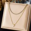 Collar Europeo y Americano Transfronterizo Multielemento Chapado en Oro en Capas, Moderno y Elegante, Estilo Minimalista, Collar de Doble Capa con Forma de Corazón Geométrico Incrustado con Diamantes