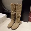 Botas Altas de Cuero Marrón Estacionales de Corte en V para Mujer First Encounter 2026 Nuevas Botas de Montura Altas para Otoño/Invierno Botines Estilo Vaquero Occidental