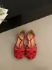 Sandalias Birkenstock Chuyuji Tejidas con Punta Hueca Suela Suave Calzado para Mujer 2026 Nuevo Verano Vintage Planas Rojas