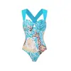 Traje de Baño Europeo y Americano Nuevo Estilo 2026 Azul Estampado de Animales Traje de Baño de una Pieza para Mujer Traje de Playa Transfronterizo Venta al por Mayor 25396