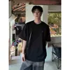 Camiseta Masculina de Manga Curta com Design Desconstruído, Verão, Tecido Pesado, Estilo Americano, Ombro Normal, Manga Três Quartos, Top Color Block Tendência