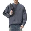 Camisa masculina elegante de alta qualidade, nova camisa versátil de algodão e linho para o dia a dia com gola alta pequena, top casual para atacado