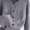 Suéter Cardigan Tejido Blanco de Manga Larga con Bordado de Corazón Estilo Europeo para Mujer, Abrigo Superior Suelto Suave Cera Otoño e Invierno