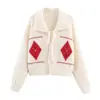 Cárdigan de Punto con Solapa Acolchada y Cordones Estilo Retro Coreano para Mujer en Otoño e Invierno Suelto y Elegante Versátil Prendas Superiores Chaquetas Suéter