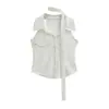 Estilo Deseo Puro Chica Picante Sexy Chaleco Sin Mangas de Solapa Solitaria + Bufanda Bolsillo Doble Ajustado Dobladillo Curvo Top