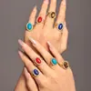 Anillo abierto de acero inoxidable con baño PVD de circonita con forma de onda ovalada y piedra natural ajustable en stock